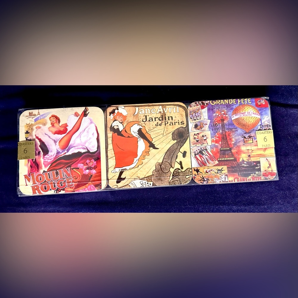 Set of 6 Coasters w/sites of Eiffel Tower &Moulin Rouge in Paris-Never Used - Picture 4 of 4